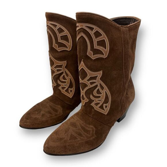 Sundance Leather Suede Appliqué Western Boots Size 39 - Picture 1 of 8